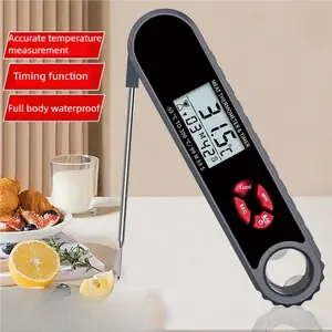 Instant Read Digital Meat Thermometer with Timer & Alarm, Foldable Probe for BBQ & Kitchen