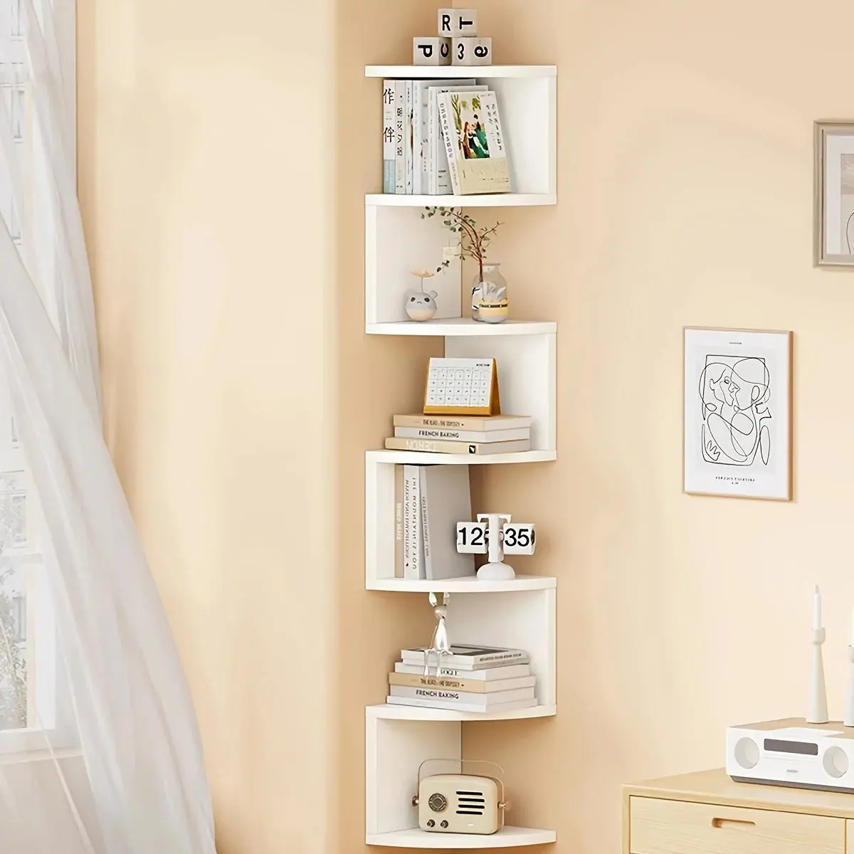 7-Tier Country-Style Wall-Mounted Corner Shelf - Christmas Home Decor, Suitable for Living Room, Bedroom, Kitchen - Easy-To-Install Home Storage Shelf, Decorative Storage Rack, Easy to Assemble, Home Corner Triangular Wall-Mo