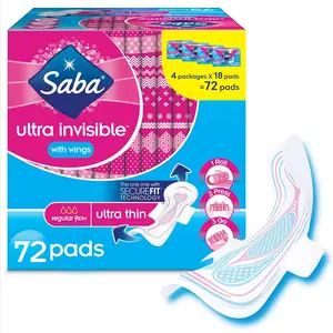 Saba Ultra Invisible Ultra Thin Regular Flow Pads with Wings 72ct
