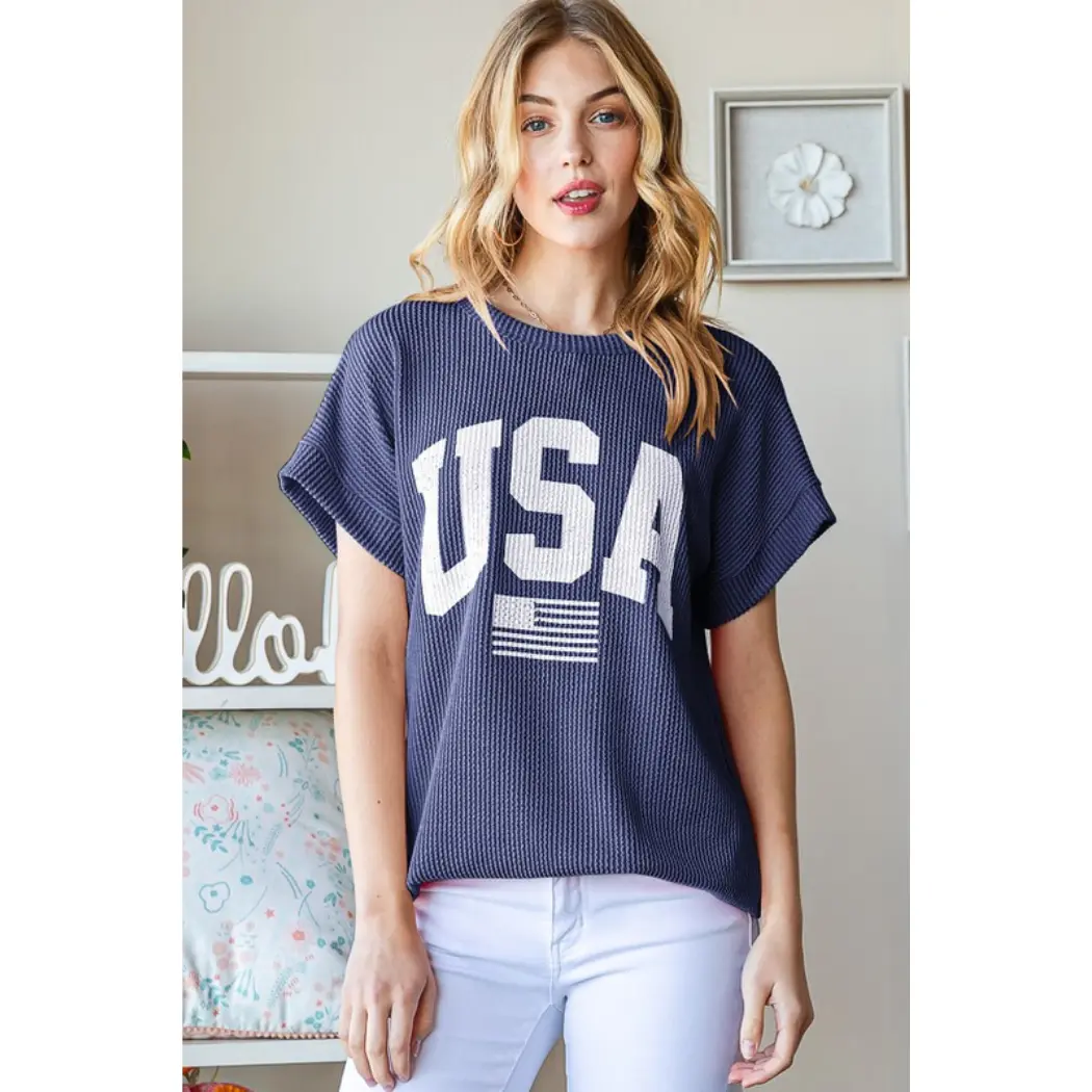 USA Ribbed Dolman Top