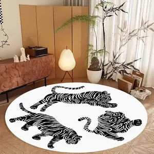Cartoon Tiger Pattern Round Rug, 1 Count Non-slip Soft Floor Mat, Decorative Area Rug for Home Living Room Bedroom Study Room
