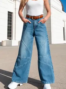 【Sell out at a loss】Elengatine Women's Straight-Leg Butterfly Jeans in Blue Hip Lifting Denim with Soft Vintage Color & Classic Five Pockets Button Womenswear Panelled Design for Modern Style