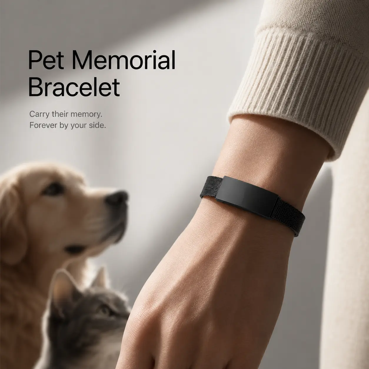Pet Memorial Bracelet Adjustable | Ash & Fur Keepsake Jewelry | Waterproof Stainless Steel Braided Bracelet for Cat & Dog Lovers Gift