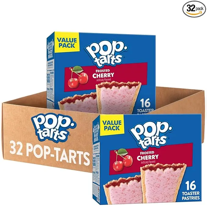 Frosted Cherry Toaster Pastries 32 Count – Sweet Breakfast Snacks & Kids Treats Value Pack