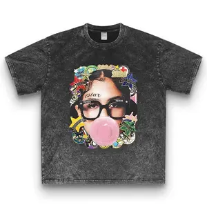 Y2K Streetwear hic T-SWomen's Graphirt Colorful Bubble Blowing Print with Glasses & Geometric Patterns 100% Cotton Round Neck Casual Top Machine Washable Urban Fashion Tee Trendy Streetwear Playful Design Vibrant Print Quality Casual Attire