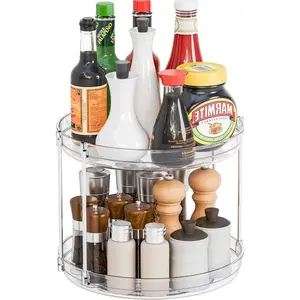 2 Tier Lazy Susan Turntable for Cabinet,Countertop,Pantry,9.5"W Spinning Seasoning Organizer,Double Rotating Kitchen Spice Rack Organizer and Condiments,Medicine,Vitamin Bottle Organizer Carousels,1Pc