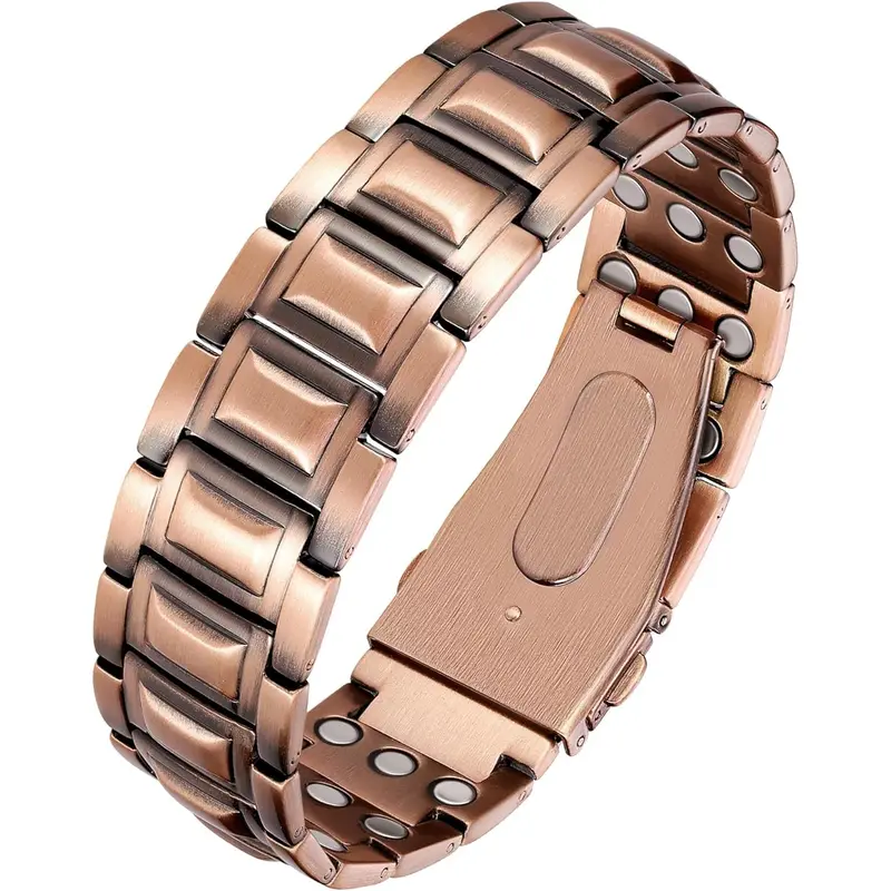 Feraco Men's 3X Strength Copper Magnetic Exquisite Bracelet - 3800 Gauss Wearable Wellness Jewelry, 9.05in Adjustable Accessory with Free Sizing Tool, Fashion Bracelets for Birthdays/Anniversaries