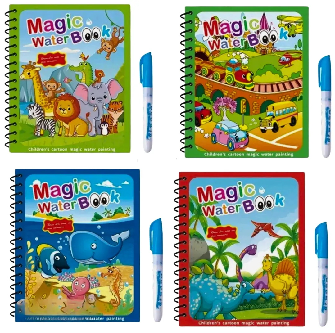 4 Pack Water Coloring Books, Reusable Water Painting Book For Toddlers, Portable Educational Drawing Gift, Mess Free, Screen Free, Paintings for Toddlers Educational Learning Kits for Kids