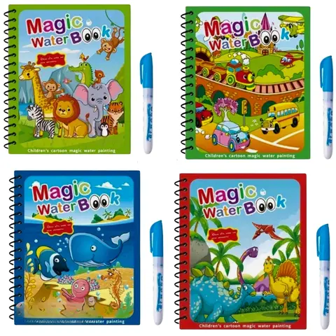4 Pack Water Coloring Books, Reusable Water Painting Book For Toddlers, Portable Educational Drawing Gift, Mess Free, Screen Free, Paintings for Toddlers Educational Learning Kits for Kids