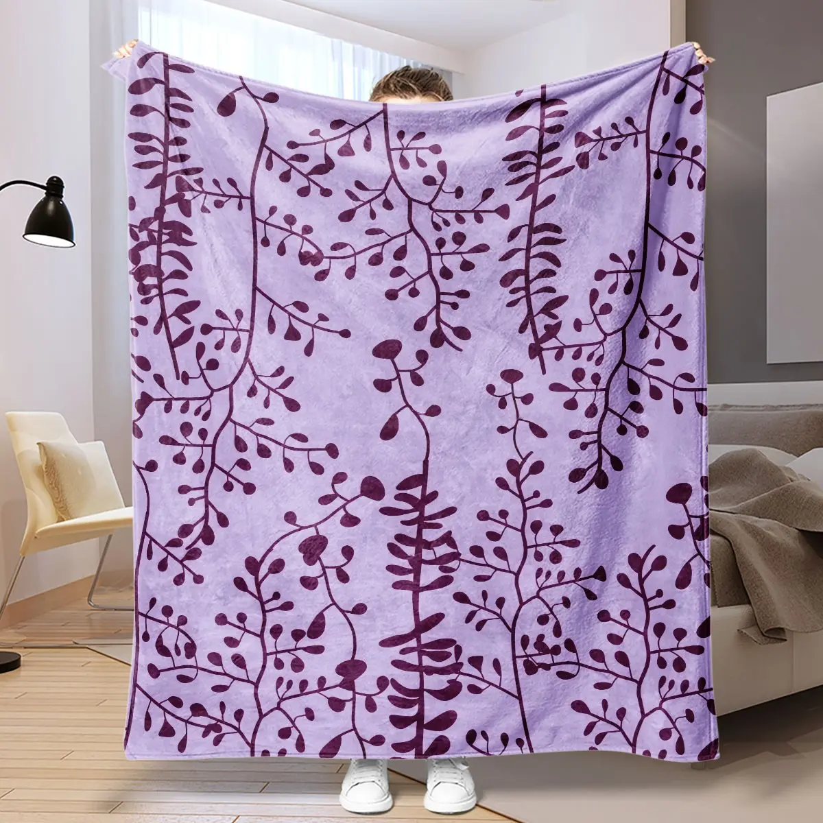 Vine Leaf Theme Flannel Blanket, Digital Print Polyester, Lightweight All-Season Comfort, Ideal Gift for Easter, Valentine's Day, Wedding, Lightweight Throw Blanket