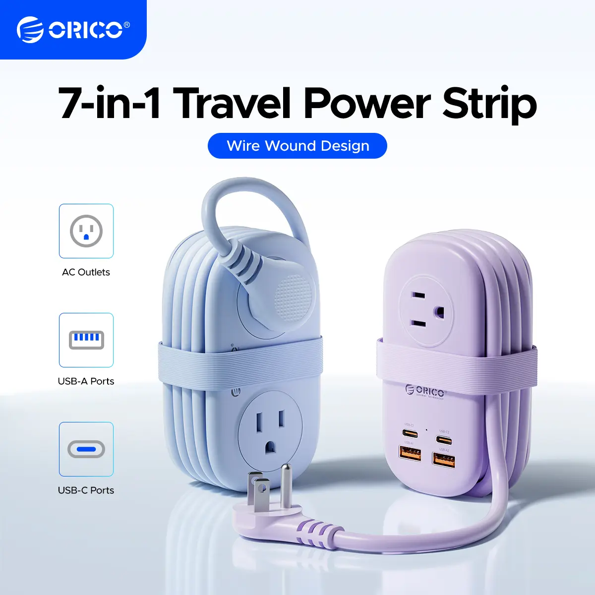 ORICO Multi-Power Travel Power Strip, 15W/20W/65W/100W Output, 2-4 AC Outlets & 3-4 USB Ports with 4FT Short Cord, Compact Cruise-Approved Charging Station for Travel, Hotel & Dorm, Back to School,