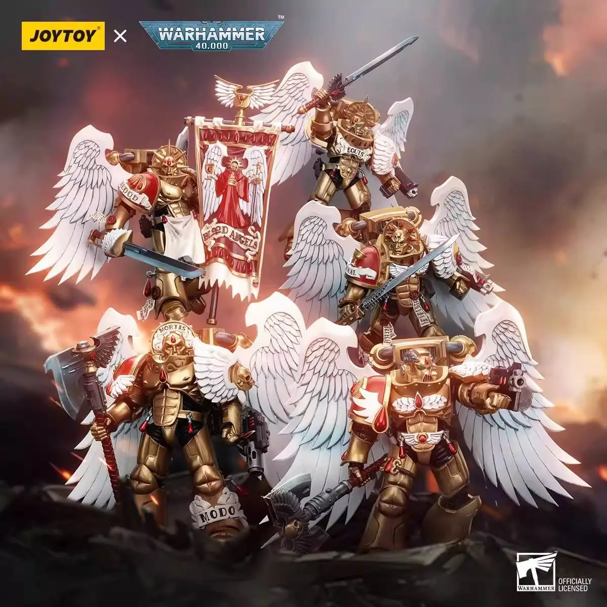 【in Stock】JOYTOY Warhammer 40K Blood Angels Sanguinary Guard with Encarmine Sword and Flag & Encarmine Axe & Encarmine Sword 1 & Encarmine Sword 2 & Encarmine Axe and Inferno Pistol 1/18 Limited Edition Action Figure Model,100% Genuine Original