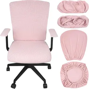 [New Deal] 4 Pcs Office Chair Covers Set Computer Universal Protective Stretchable Chair Seat Covers Desk Armrest Slipcovers Pads Office Cushion Backrest for Rotating(Pale Pink)