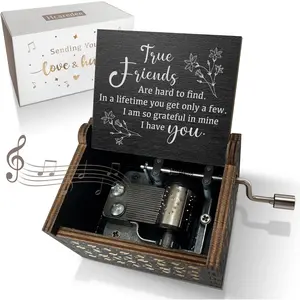 True Friendship Gifts for Women Female You are My Sunshine Wooden Music Box-True Friends are Hard to Find,I am so Grateful in Mine I Have You Keepsake Box for Friends(Black)