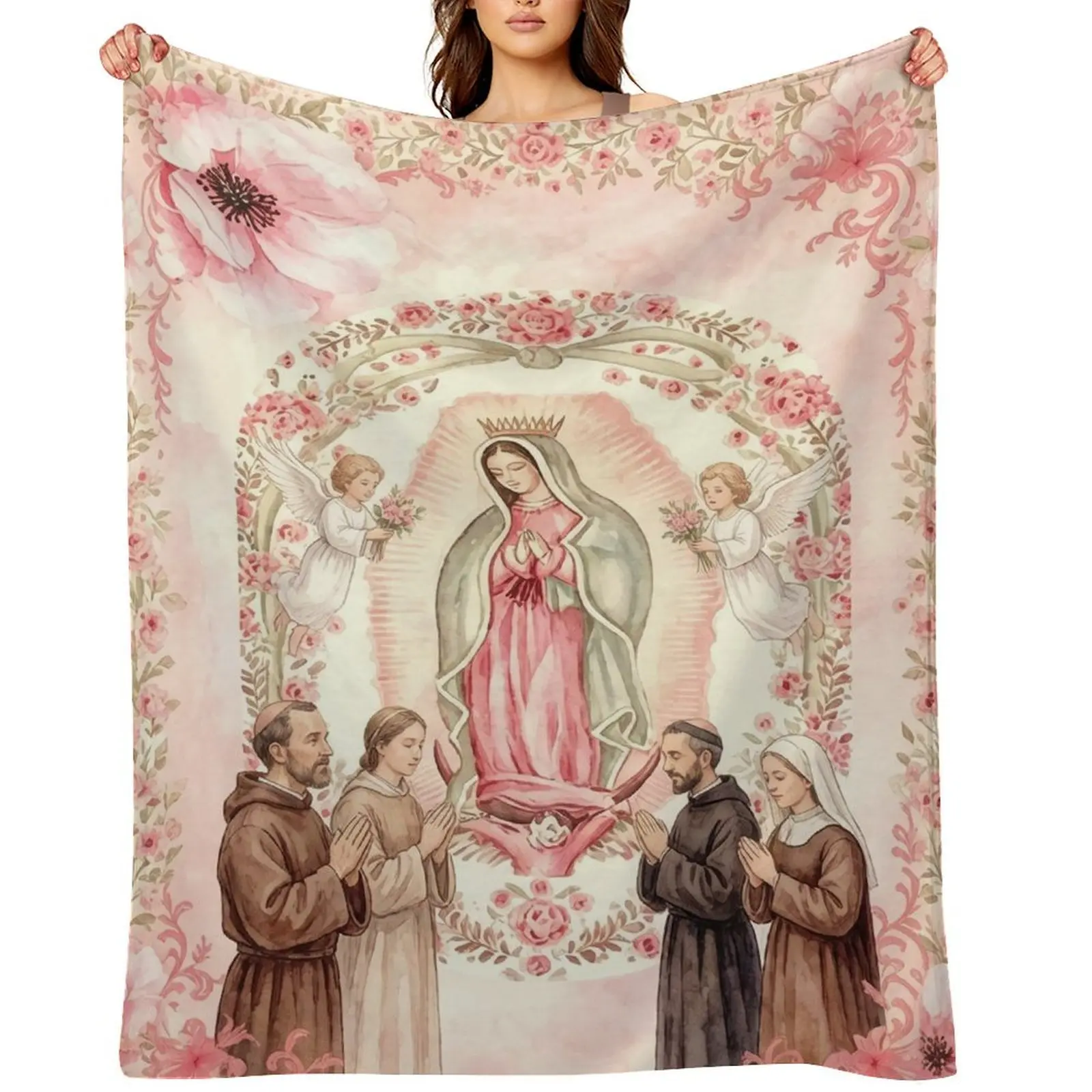 Soft and Breathable Flannel Printed Blanket | Portable Plush Blanket with Virgin Mary Design | Living Room & Sofa Blanket | Heartwarming Birthday Gift | Multiple Styles Available