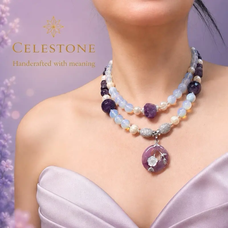 Celestone layer Opal & Amethyst Necklace