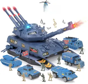 Army Toys - 6 Pcs Alloy Mini Vehicles & 8 Army Men, Military Tank Toys with Light & Sounds, Missiles, Gift for Boys 3-6 Years