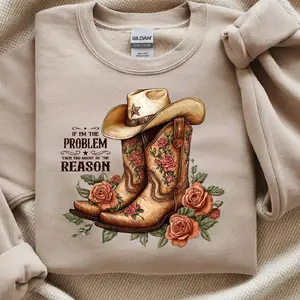 Western Graphic Tee/Sweater with Cowboy Boots & Roses Design for Men Women