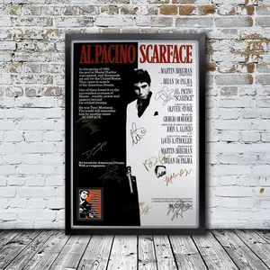 Scarface Autographed Movie Poster - Framed Collectible Memorabilia For Home Theater & Media Room Decor