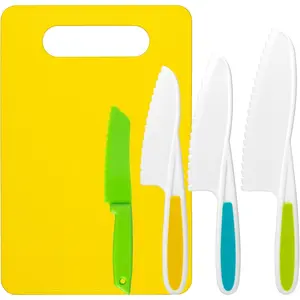 5 Pcs Kids Cooking Sets Real, Montessori Kitchen Tools, Kids Knife Set for Real Cooking, 4 Pcs Children's Safety Cooking Knives, 1 Pc Cutting Board, Serrated Edges Toddler Girl Boy