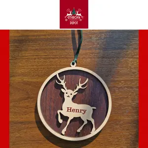 Hanging Wooden Ornaments, Binswood Hollow Laser Cutting Wood Cutouts Gift Tags Baubles Rustic Reindeer Xmas Decoration Holiday Christmas Customized