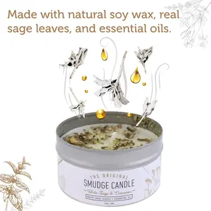 White Sage & Cinnamon Smudge Candle for Cleansing House, Meditation, Chakra Healing, Aromatherapy | 3.5 Ounce Smudge Candle for Spiritual Cleansing
