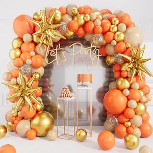 Gold Orange Balloons Garland Arch Kit,127 Piece Confetti Latex Metal Aluminum Foil Balloons for Birthday Shower Party Decor Supplies