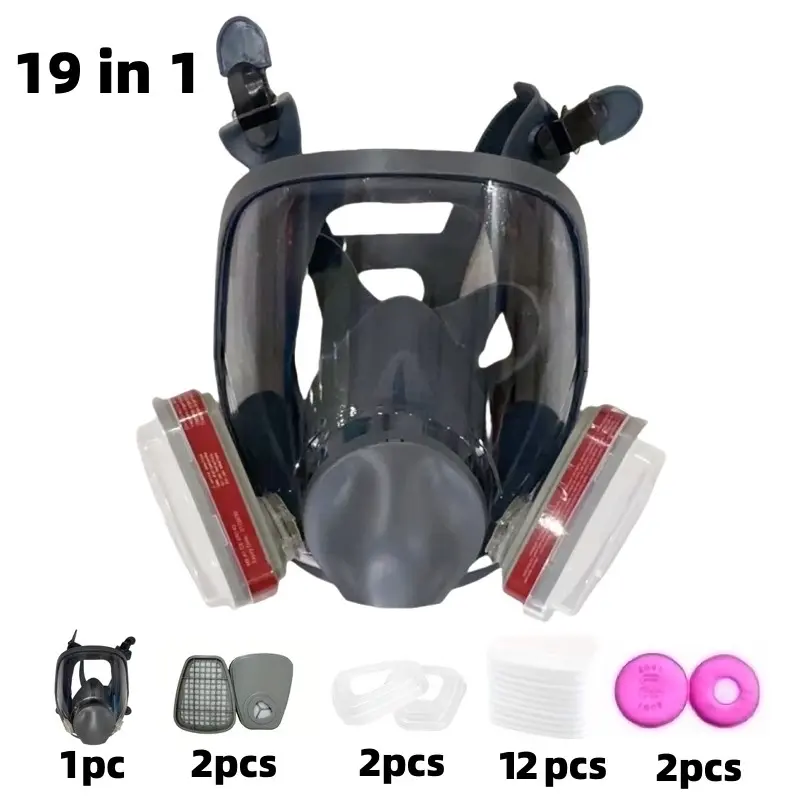 Silicone Upgrade Reusable Full Face Mask with filter Anti-Toxic Mask Set, Safety Gear, Respirator Mask, 17-In-1/19-In-1, Protects Against Toxic Gases, Dust, Chemicals, Ideal for Painting, Sanding, Industrial Work