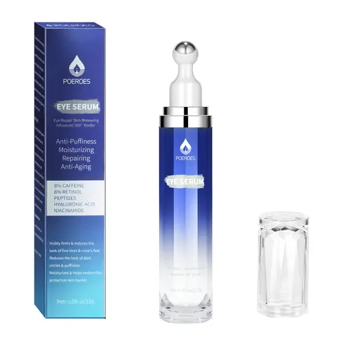 POEROES Caffeine Eye Serum & Cream Roller with 360° Massage Ball - Hydrating Self Care Under-Eye Care Product for Sensitive Skin, Dark Circles, Puffiness, Wrinkles, Fine Lines, Barrier Repair (Hyaluronic Acid Blend, Pea-Size Dose Moisturizer)