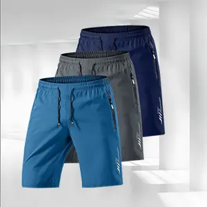 Set of 3 men’s summer casual drawstring shorts with zippered pockets — breathable, quick-drying fabric — perfect for outdoor sports, running, and hiking — an ideal gift for active individuals run Solid Color Zipper daily