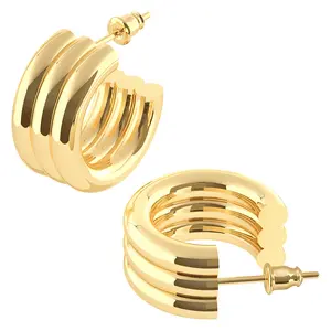 18K Gold Plated Round Hoop Earrings - Elegant and Simple Design for Everyday Wear