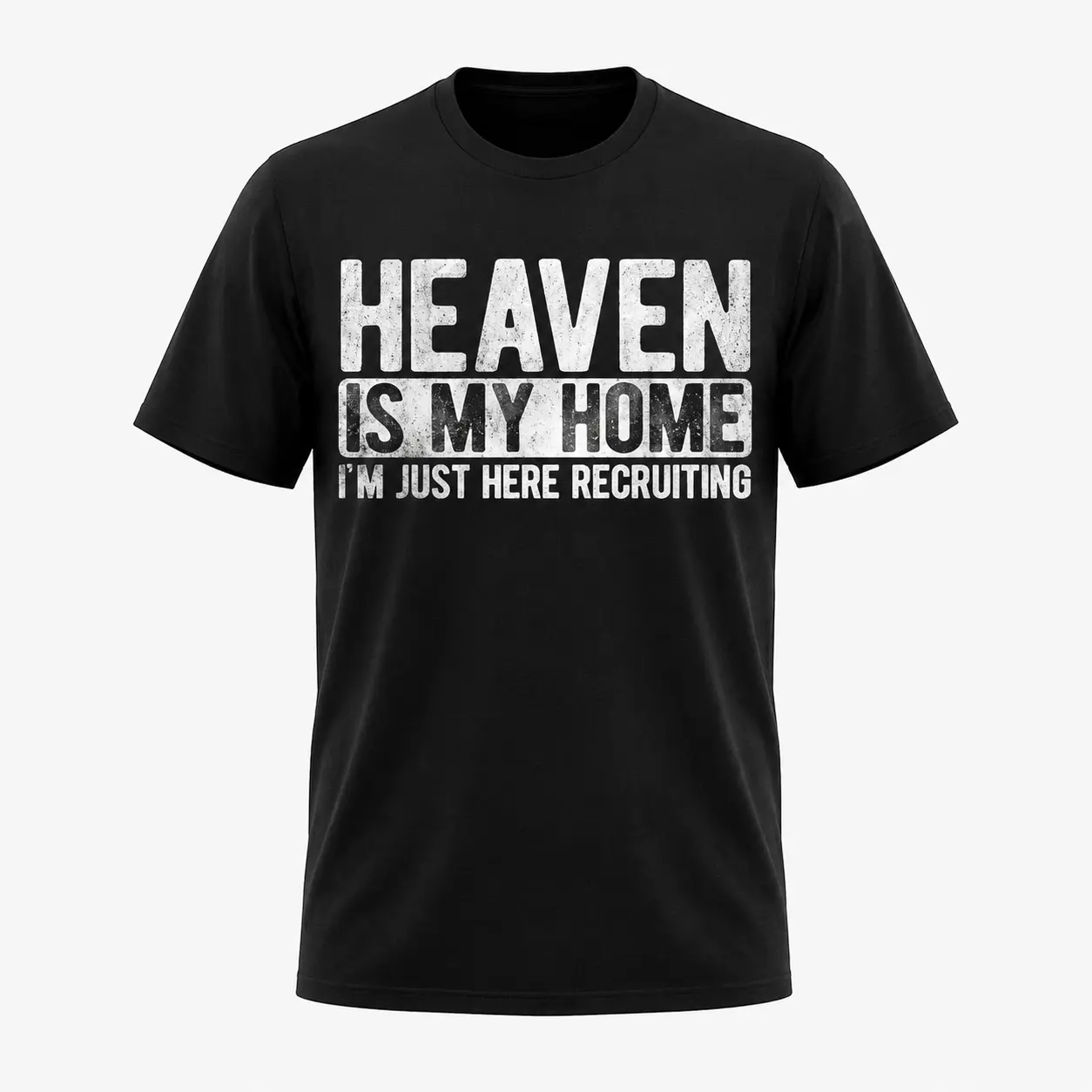 Men's Christian Religious T-Shirt - "Heaven is My Home" Bold Statement Crew Neck Top for Church, Everyday Faith Wear - Machine Washable Black with White Print Apparel - Adult Male Spiritual Clothing