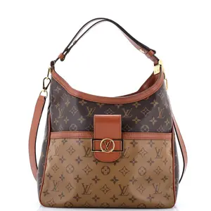 Pre-owned Louis Vuitton Canvas Coated Shoulder Bags Dauphine Hobo Reverse Monogram Canvas MM by Rebag