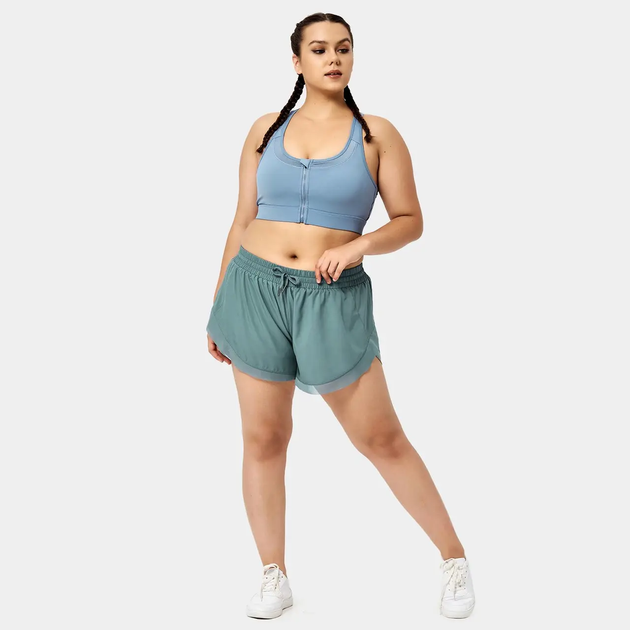 Halara Drawstring Contrast Mesh 2-in-1 Plus Size Shorts 4"