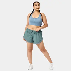 Halara Drawstring Contrast Mesh 2-in-1 Plus Size Shorts 4"