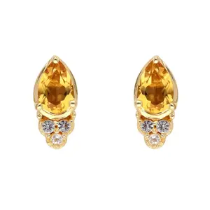 Citrine Topaz Pear Stud Earring - 14K Gold Plated