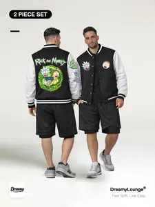 Rick and Morty ｜2-Piece Set｜ Ufo Universe Interview Elements, Baseball Shirt + Dual-Layer Mesh Shorts, Casual Loose-Fit, Trendy