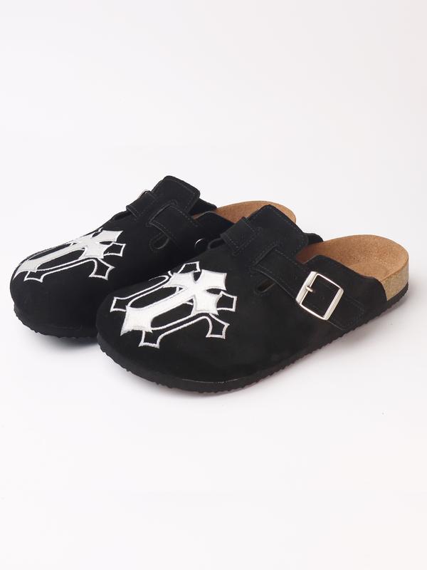 Embroidered Leather Sandals, Punk Style Cowhide Mules, Men's casual clogs Shoe Less Than Ankle Height, All Seasons, Rubber Sole Material, Stylish Punk Clogs