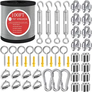 1/8" Wire Rope,100FT 304 Stinless Steel  with M5 Turnbuckle-Gardening,Aircraft,Picture Hanging, Clothesline Wire