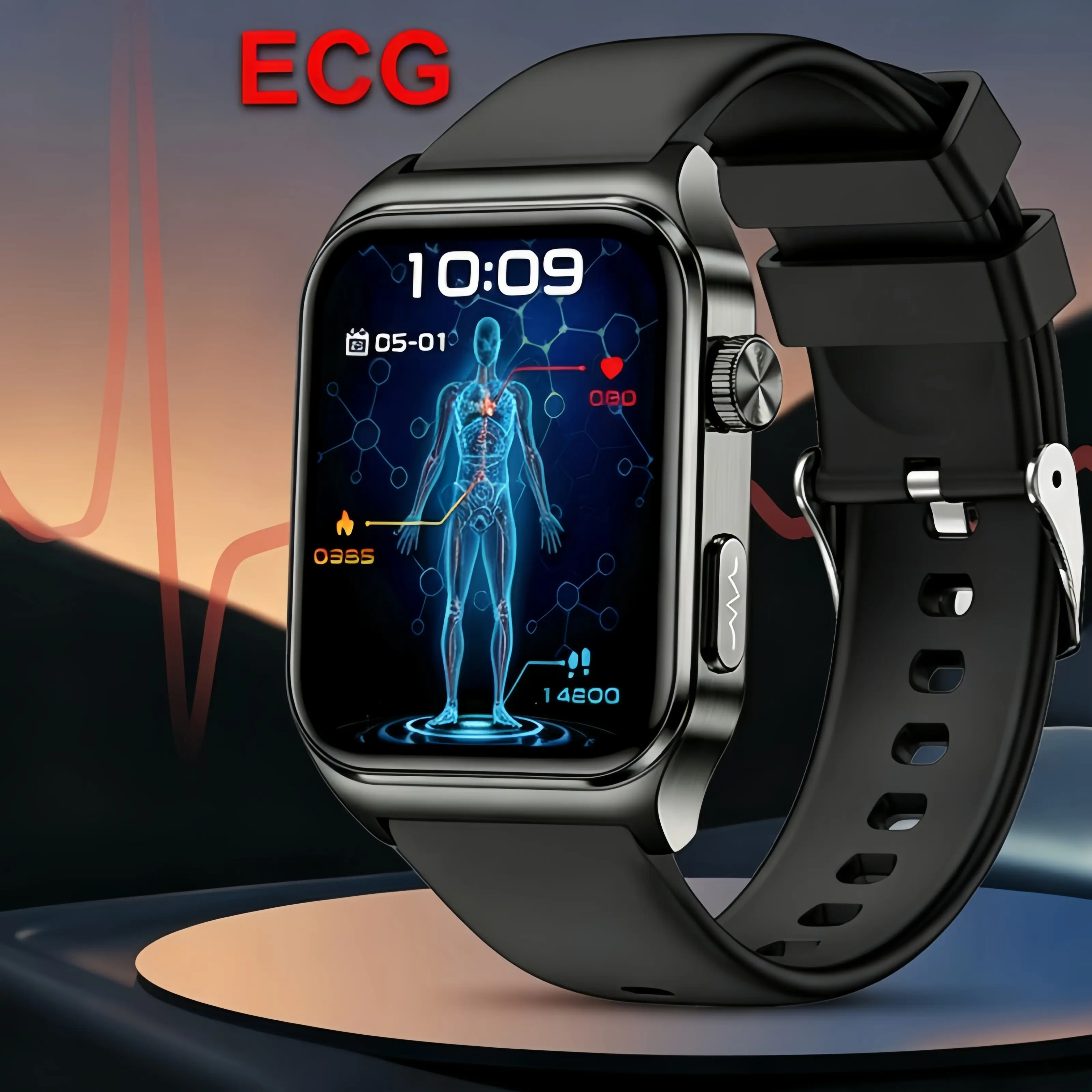 Smart health watch with voice announcements, heart health tracking, stress and fatigue reminders, 24/7 sleep analysis, elegant square dial—ideal for everyday wear, work, travel, and wellness care; unisex.