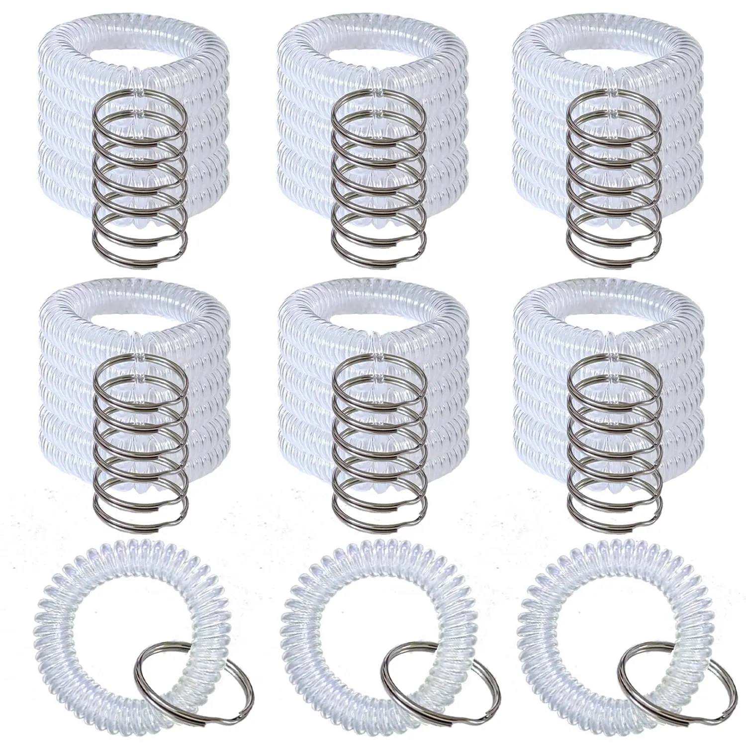 Pack Of 36 Colorful Spring Spiral Wrist Coil Key Chain  Wristband Ring (white)