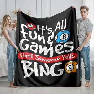1 piece Bingo Game Fun Quotes Design themed flannel throw blanket - Flannel blanket with modern design, suitable for sofas and beds, all-season use, super soft and comfortable, digitally printed pattern, 100% polyester material, machine washable