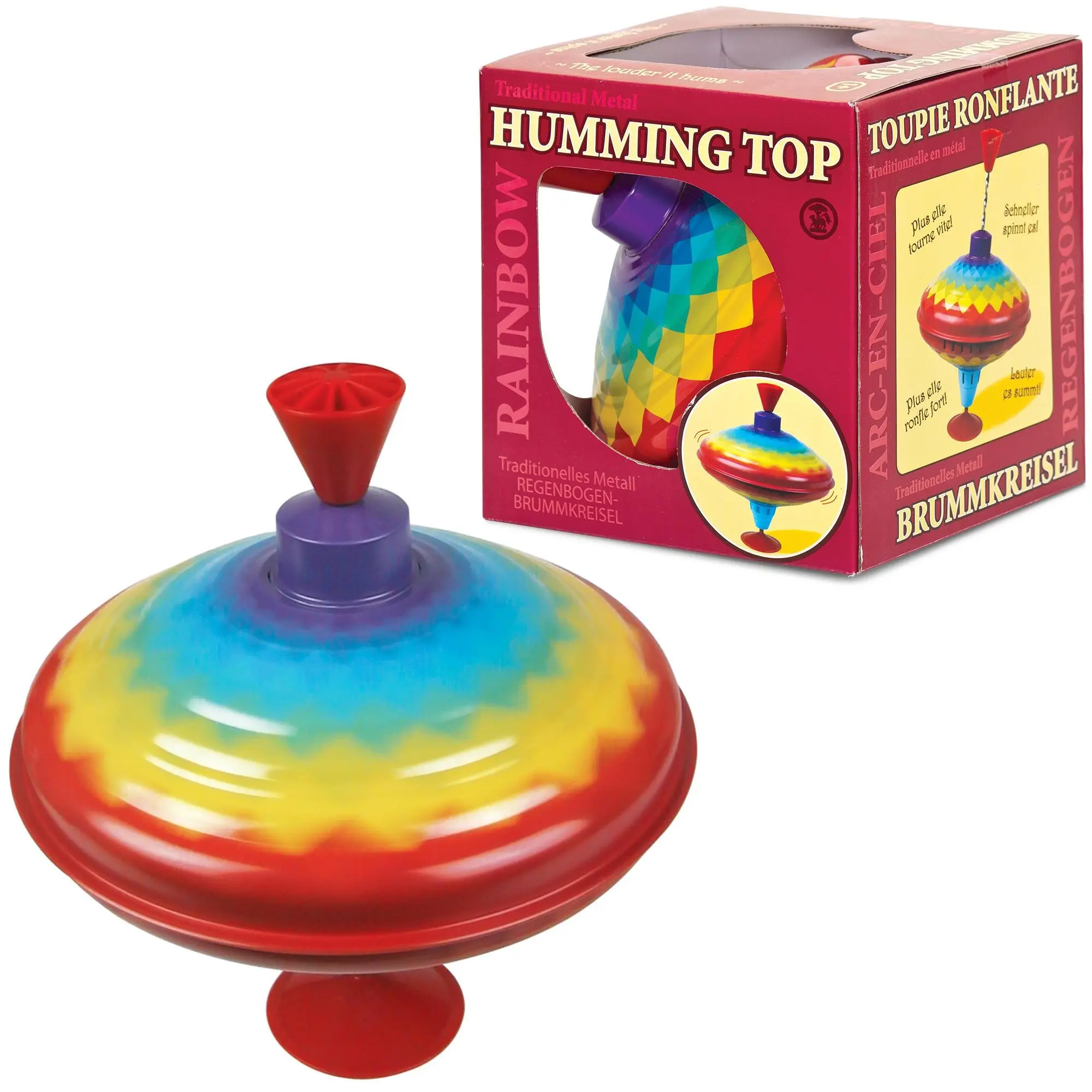 One for Fun Rainbow Humming Top, Classic Metal Spinning Top with Rainbow Design