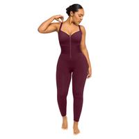 Zipper Shaping Jumpsuit-Burgundy