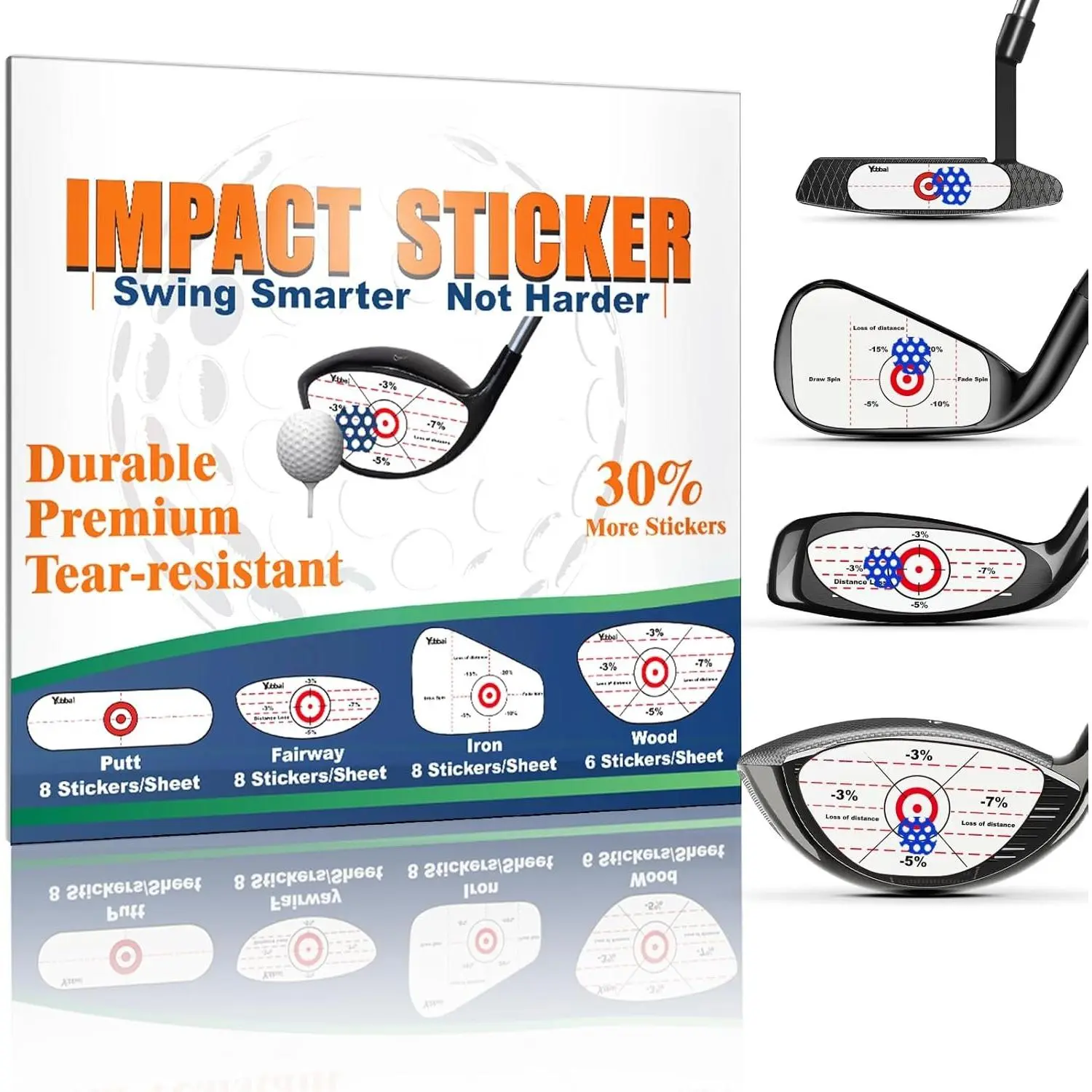 Golf Impact Tape - High-Resolution Strike Stickers for Irons, Woods, Fairway & Putter | Sweet Spot Trainer | Impact Labels for Swing | Non- | Left & Right Hand Compatible | Up to 400 count