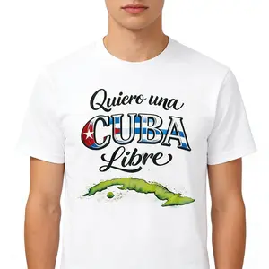 Quiero una CUBA Libre T-Shirt - White Cotton Tee with Cuban Flag Design and Map Graphic Man end woman