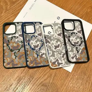 [Trending] Camouflage Pattern Large Hole Transparent Magnetic Case Supports Wireless Charging for iPhone 17 Air 16 15 14 13 12 Pro Max/17 16 15 14 Plus X/Xs Max, suitable for Samsung S22 S23 S24 S25 Ultra/Plus/FE/+Matte Edge Anti-drop Protective Case