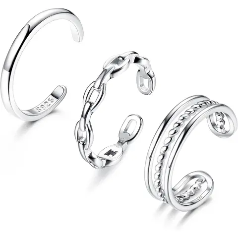 MILACOLATO Female 3-Piece S925 Sterling Silver African Toe Rings Set - Elegant, Highly Polished, 3-Style Mix, Comfortable Adjustable Fit, Celtic Knot Turquoise, Corrosion Resistant, Exquisite High Quality Jewelry for Weddings, Beach Parties