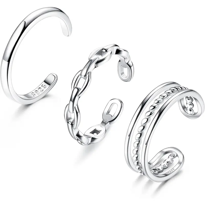 MILACOLATO Female 3-Piece S925 Sterling Silver African Toe Rings Set - Elegant, Highly Polished, 3-Style Mix, Comfortable Adjustable Fit, Celtic Knot Turquoise, Corrosion Resistant, Exquisite High Quality Jewelry for Weddings, Beach Parties