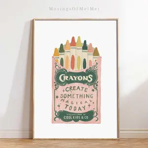 Playful Retro Crayon Printable Art for Kids’ Room Decor, Whimsical Kids Playroom Decor, Inspirational Kid's Print, Colorful Crayons Print
